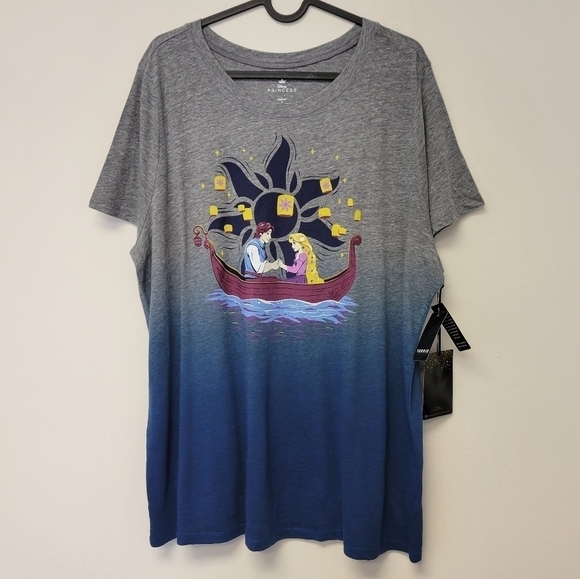 Torrid Disney Tangled Rapunzel And Flynn Dip Dye t-shirt grey blue 1X - Picture 3 of 8